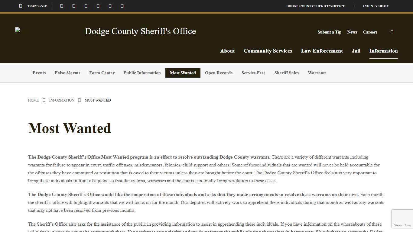 Most Wanted - Dodge County Sheriff's Office