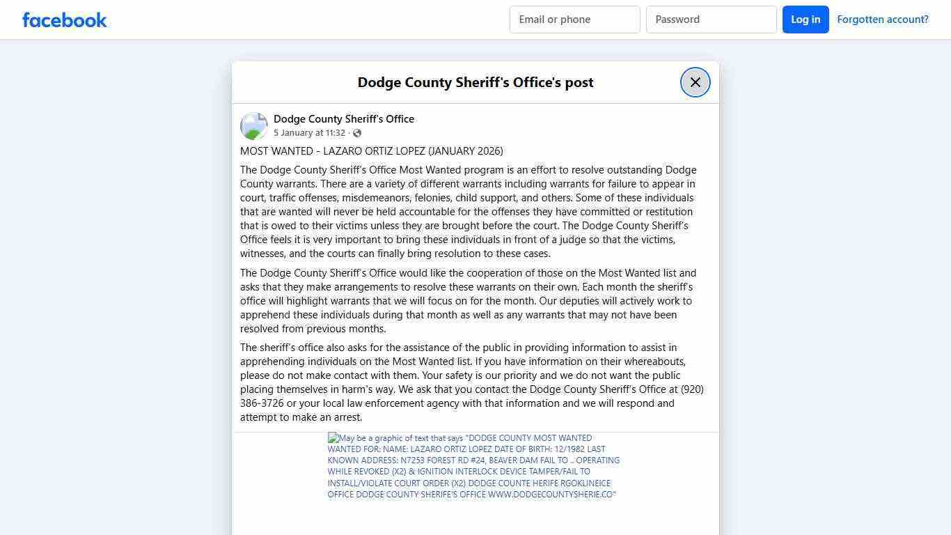 MOST WANTED - LAZARO ORTIZ... - Dodge County Sheriff's Office | Facebook