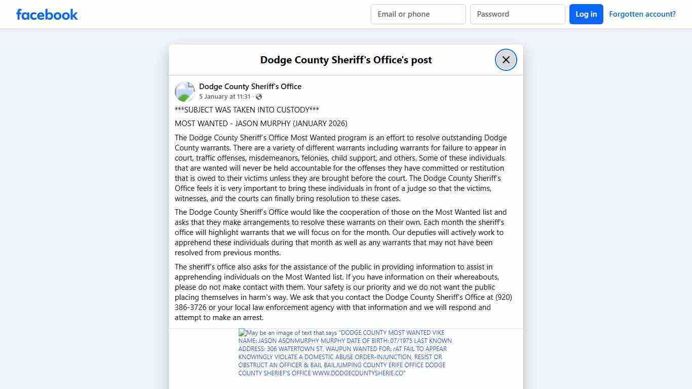 ***SUBJECT WAS TAKEN INTO... - Dodge County Sheriff's Office | Facebook