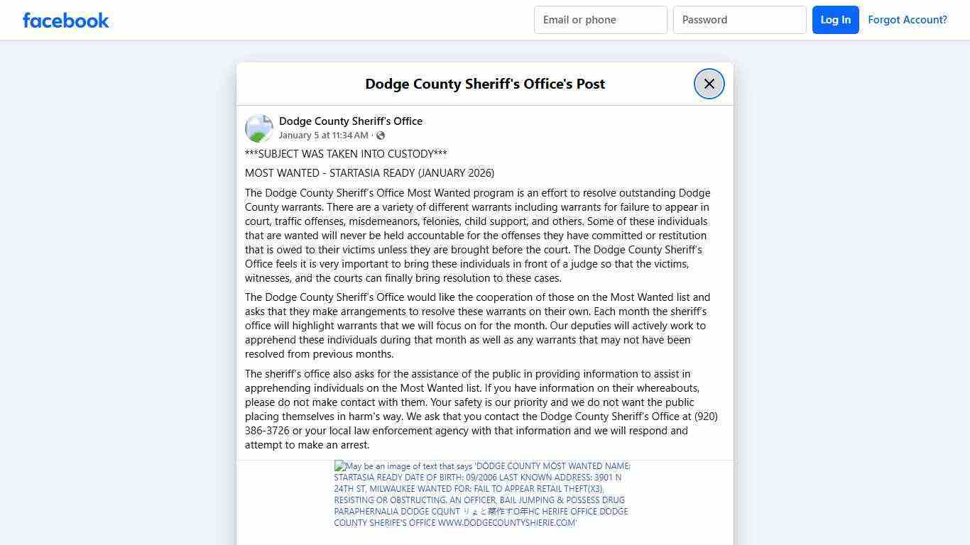 ***SUBJECT WAS TAKEN INTO... - Dodge County Sheriff's Office | Facebook